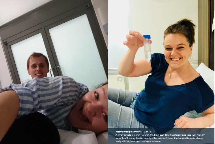 Blije HD-YAS-deelnemers die onschatbare stalen, hier ruggenmergvocht, leveren aan het HD-YAS-onderzoek (foto met dank aan HDYO)